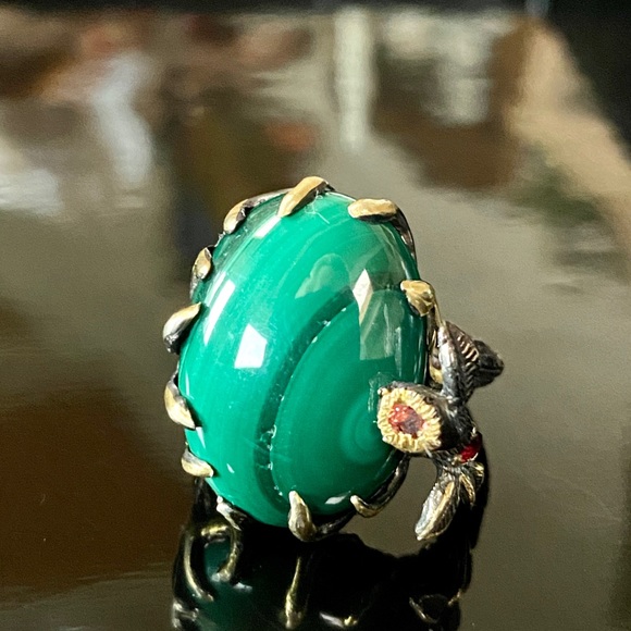 Unique Genuine 21CT Malachite Rhodolite Ring